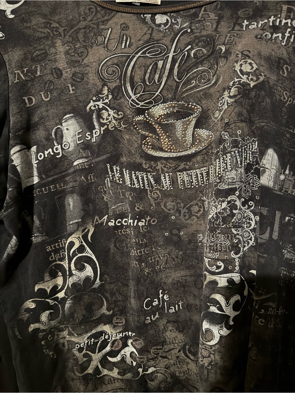 Women's Black Graphic Cafe Print Lightweight Shirt